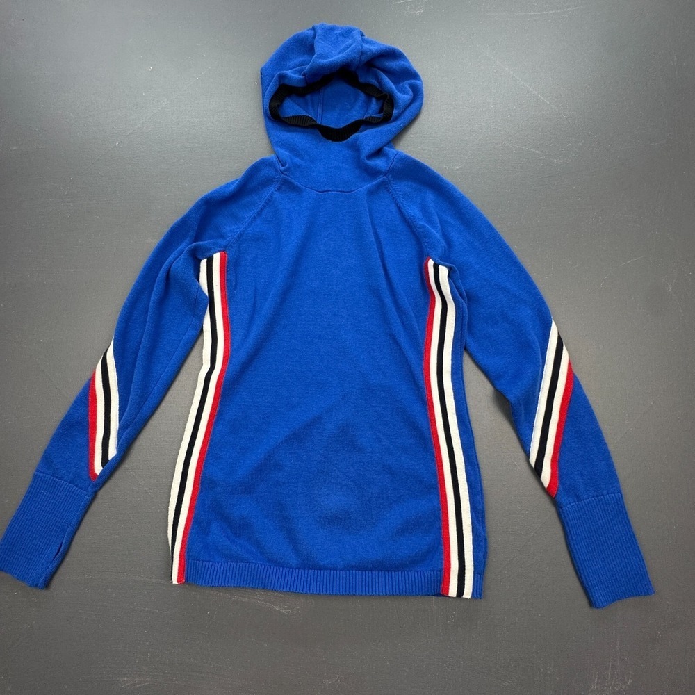 GapFit Womens Small Blue Pullover Knit Activewear Striped Retro Hoodie Sweat Top